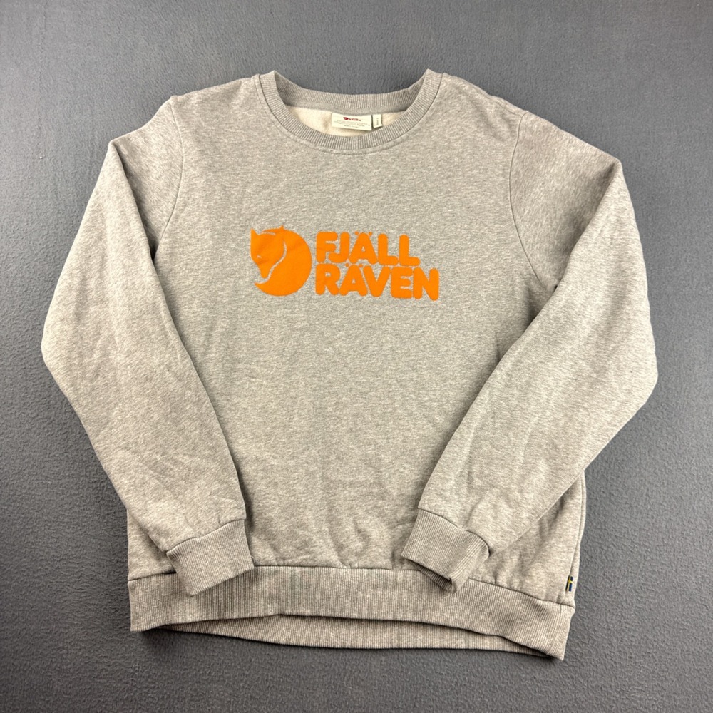 Fjallraven Logo Sweater Women's L Gray Orange Crewneck Pullover Huckberry 84143